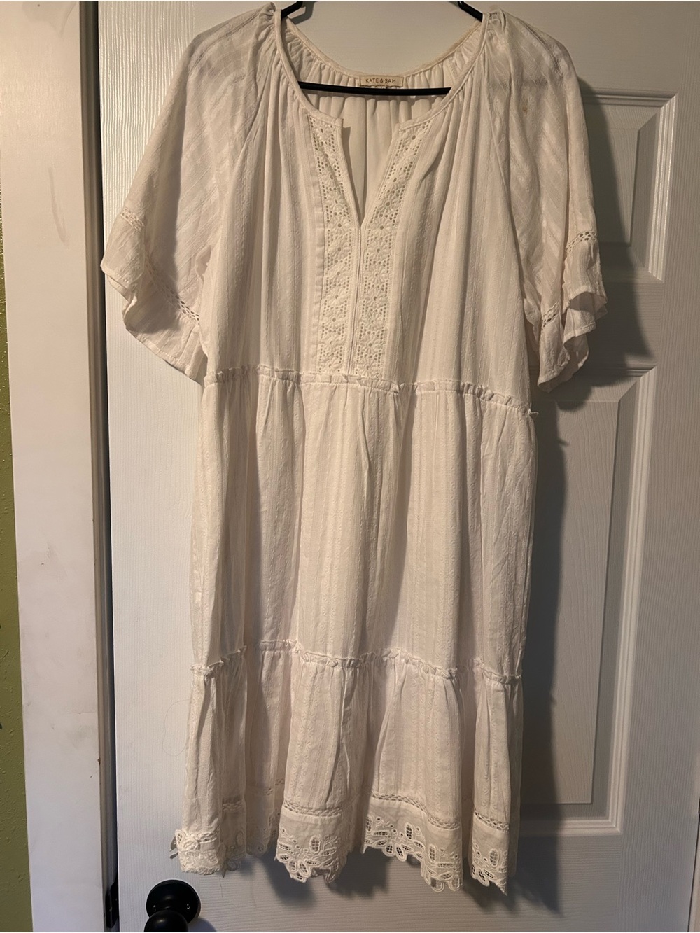 Women's Ivory Lace-Trim Tiered Boho Dress